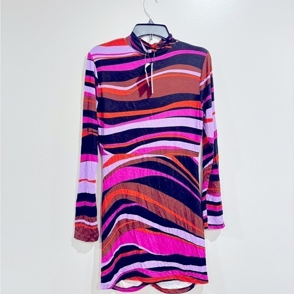 SANCTUARY Abstract Mock Neck Shirred Bodycon Dress Women's Gravity Long … - Picture 11 of 12